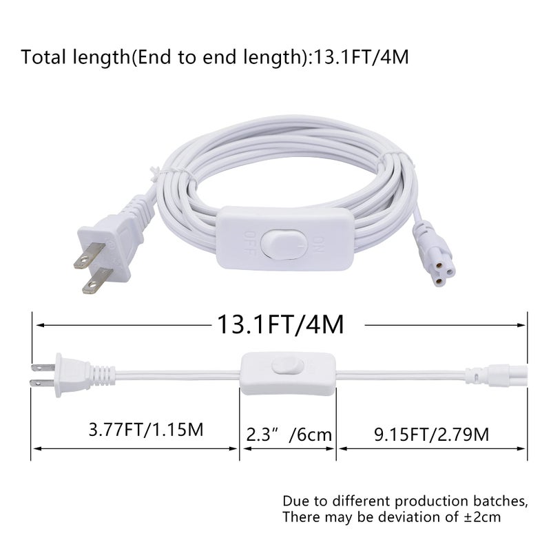 SinLoon UL-LP Certification 18AWG T5 T8 LED Wire Connector Power Cord LED Tube Power Extension Cord with on/Off Swith US Plug for LED T5 T8 Light Tube Integrated Extension Cable (13.1FT SW) - Image 5